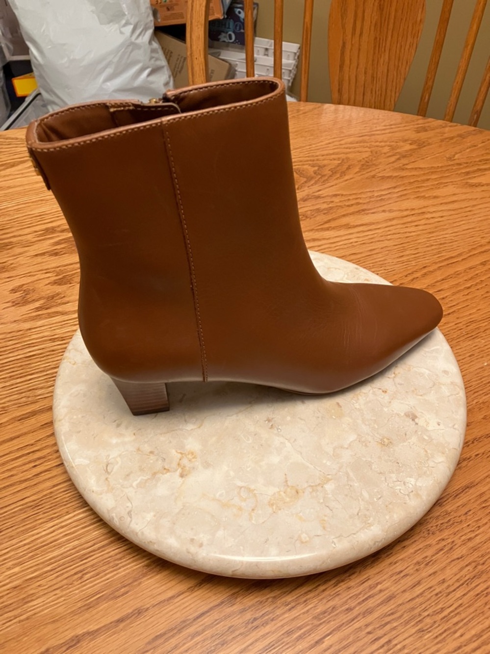 Ralph Lauren Willa Tan Leather Zip Ankle Booties - Picture 4 of 8